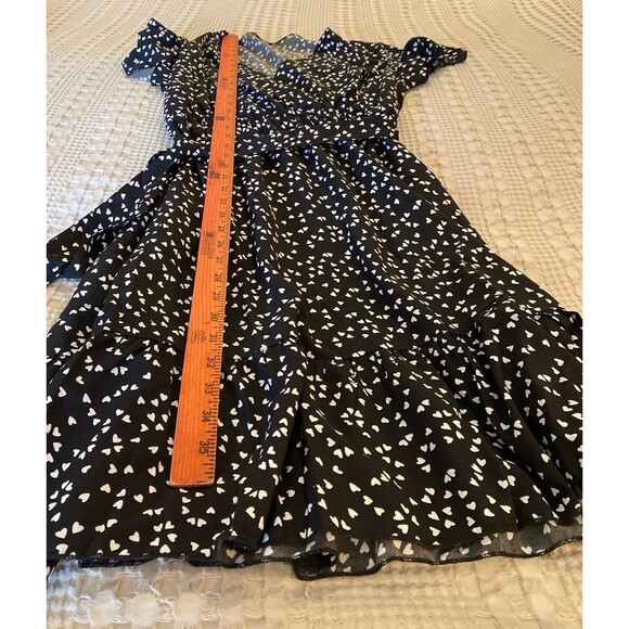 Heart Dress Size XL Elastic Waist Flutter Sleeves Flowy Slimming Faux Wrap Style - Picture 8 of 10